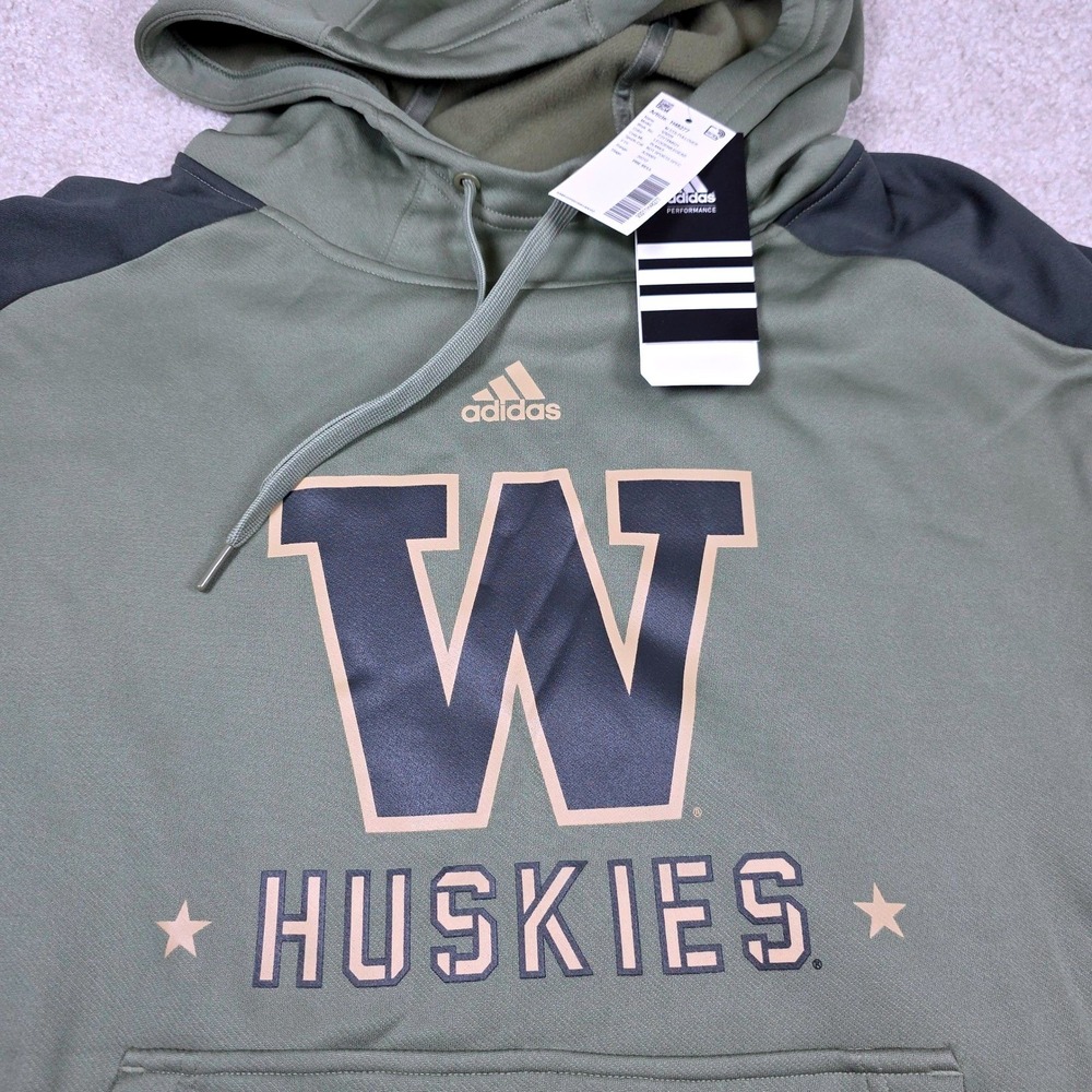 Adidas Washington Huskies Hoodieโ Mens Medium Olive Green Football Pullover NEW